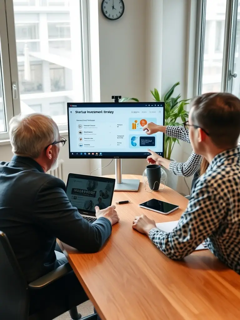 A picture of a mentor providing feedback on a startup's pitch deck, emphasizing funding and investment strategies.