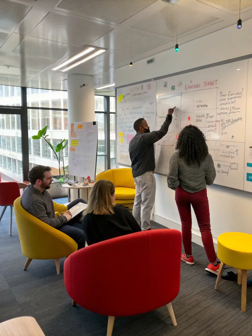 A vibrant image of a startup team brainstorming ideas in a modern office space, symbolizing innovation and collaboration.
